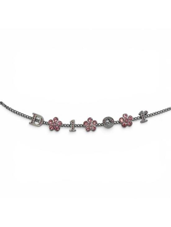 Other - Dior Pink Crystal Floral Logo Charm Chain Bracelet